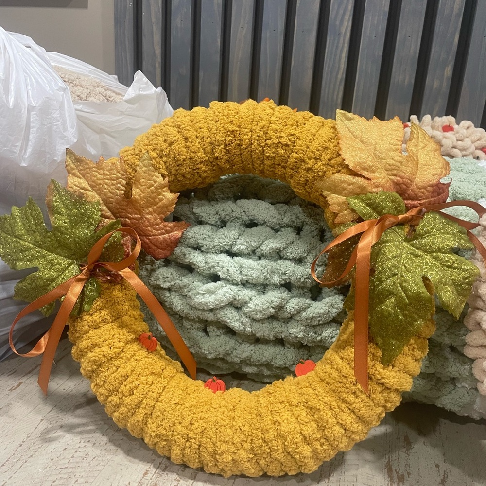 Autumn Wreath with Orange and Green Leaves